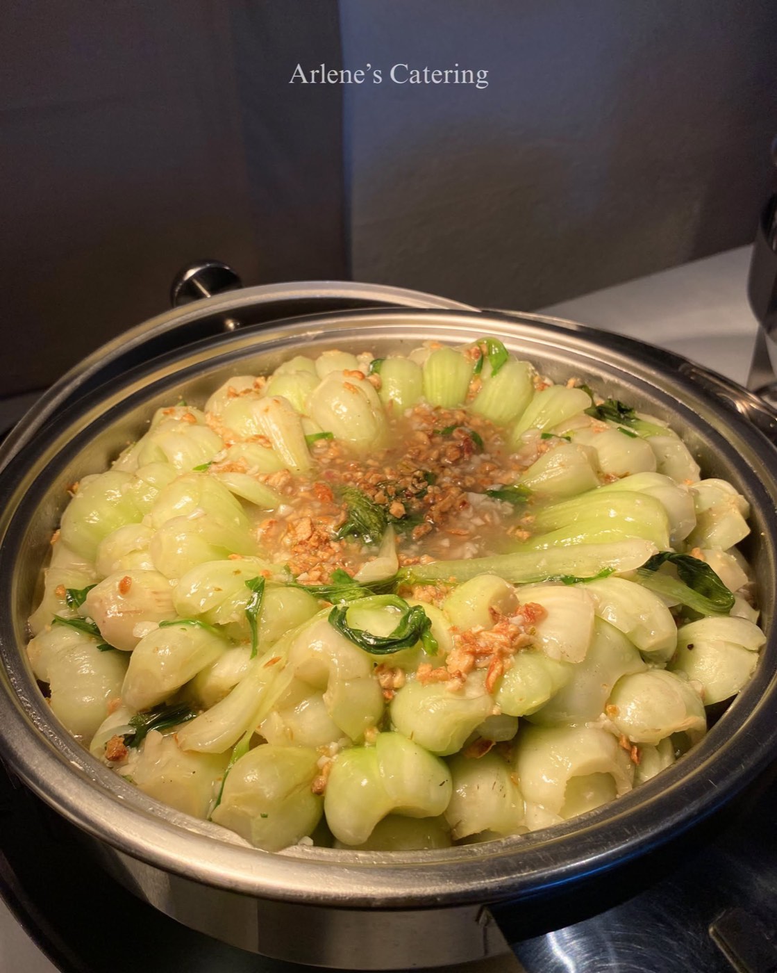 Buttered vegetables in a catering tray